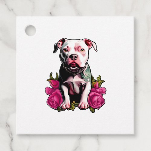 Pretty in Pittbull Pink Rose Tattoo Style Graphic  Favor Tags