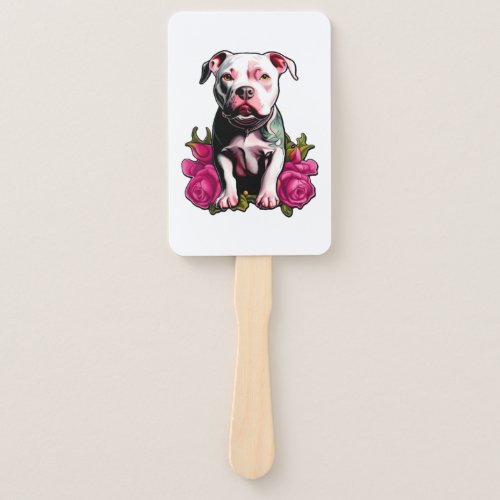 Pretty in Pittbull Pink Rose Tattoo Style Graphic  Hand Fan