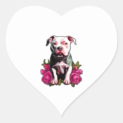 Pretty in Pittbull Pink Rose Tattoo Style Graphic  Heart Sticker