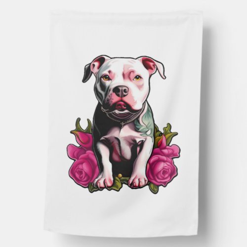 Pretty in Pittbull Pink Rose Tattoo Style Graphic  House Flag