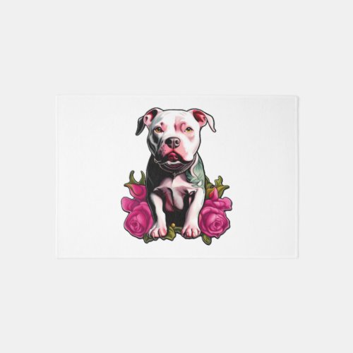 Pretty in Pittbull Pink Rose Tattoo Style Graphic  Rug