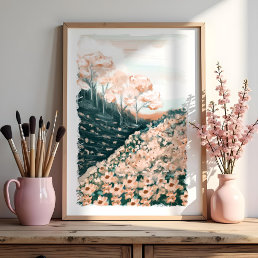 Pretty In Prink Floral Meadow Landscape Scenery Poster