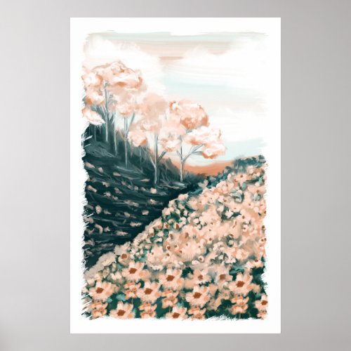 Pretty In Prink Floral Meadow Landscape Scenery Poster