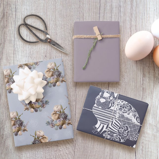 Pretty in Purple Floral Easter Greetings Wrapping Paper Sheets (Creator Uploaded)