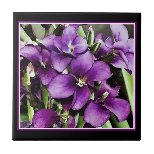 Pretty in Purple flower Ceramic Tile (Front)