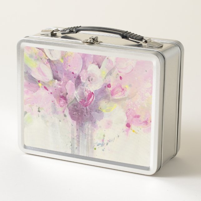 Pretty in Spring | Soft Pink Bouquet Metal Lunch Box (Front)