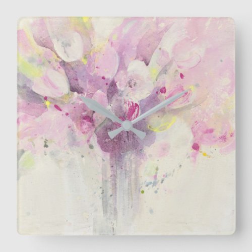 Pretty in Spring  Soft Pink Bouquet Square Wall Clock