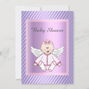 PRETTY IN TWO TONE ANGEL BABY SHOWER INVITE  LILAC
