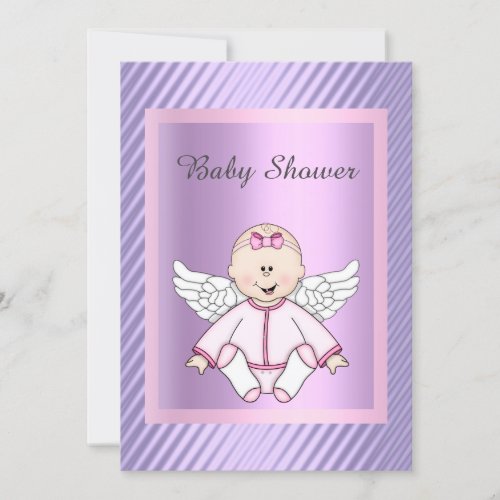 PRETTY IN TWO TONE ANGEL BABY SHOWER INVITE  LILAC