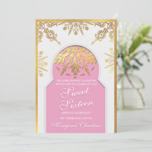 Pretty in White and Pink Sweet Sixteen Invitation