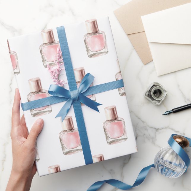 Pretty in White Pink Nail Polish Bridal Shower Wrapping Paper (Gifting)