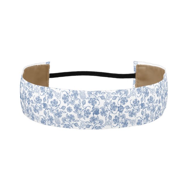 Pretty Indigo Blue Ethnic Floral Print Athletic Headband (Front)