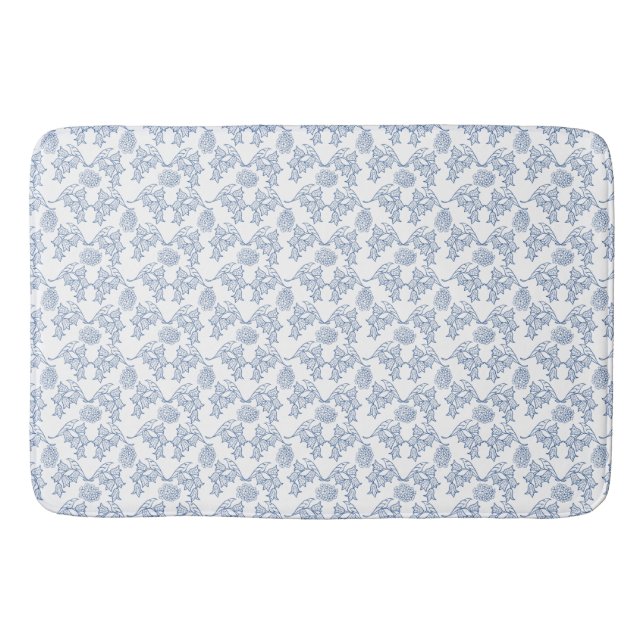 Pretty Indigo Blue Ethnic Floral Print Bath Mat (Front)