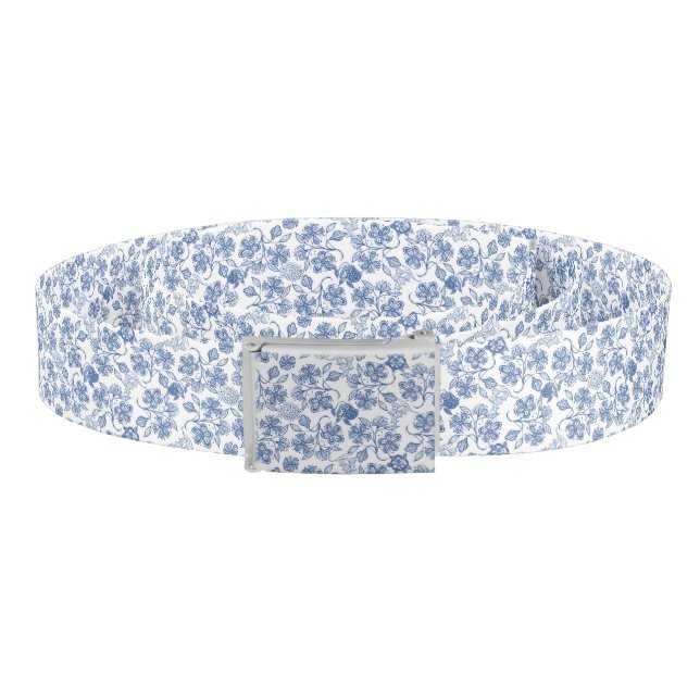 Pretty Indigo Blue Ethnic Floral Print Belt (Coil)