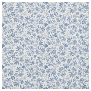Pretty Indigo Blue Ethnic Floral Print Fabric