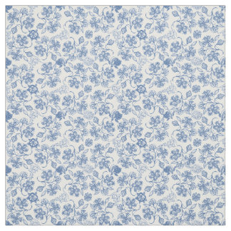 Pretty Indigo Blue Ethnic Floral Print Fabric