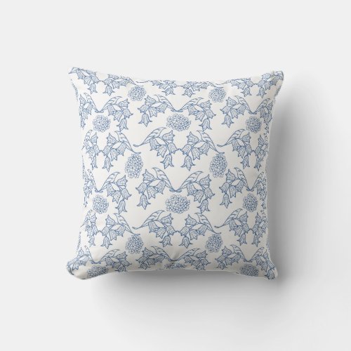 Pretty Indigo Blue Ethnic Floral Print Pillow