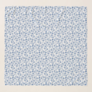 Pretty Indigo Blue on White Ethnic Floral Print Scarf