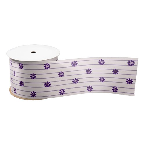 Pretty Indigo Floral  Blush and Violet Striped Satin Ribbon