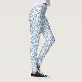 Pretty Indigo Floral Pattern on White to Customize Leggings