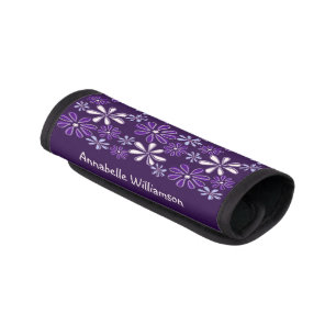 Pretty Indigo Violet Botanical Flower Pattern Name Luggage Handle Wrap