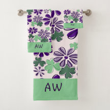 Pretty Initials Green Purple Flower Pattern