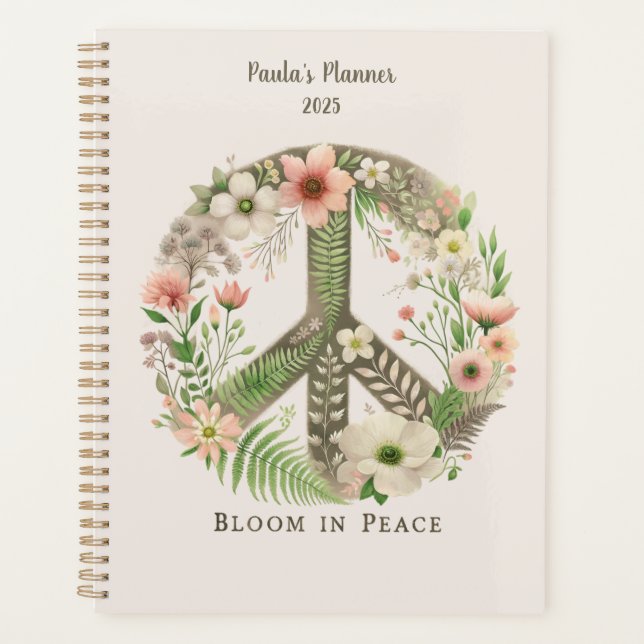 Pretty Initials Retro "Bloom in Peace" Peace Sign Planner (Front)