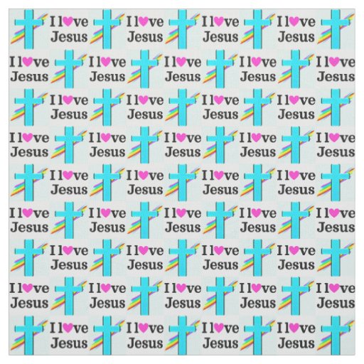 PRETTY INSPIRATIONAL BLUE CROSS I LOVE JESUS FABRIC