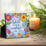Pretty Inspirational Something Wonderful Floral  Plaque<br><div class="desc">Inspirational Something Wonderful Easel Plaque– pretty, whimsical, and stylish artwork, featuring a blue background adorned with pink and yellow flowers, created to inspire and uplift. Colorful, pretty floral design adds some positive vibes to your day. These fun easel plaques make great inspirational keepsakes for family, friends, coworkers, teachers, etc.. More...</div>