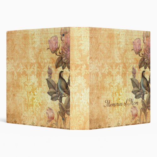 Pretty Iranian Bird Damask Floral Personalized Binder