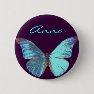 Pretty Iridescent Blue Butterfly Pinback Button