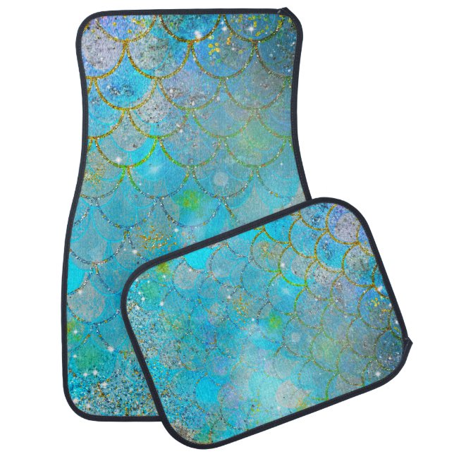 Pretty Iridescent Blue Shimmer Mermaid Scales Car Floor Mat (Set)