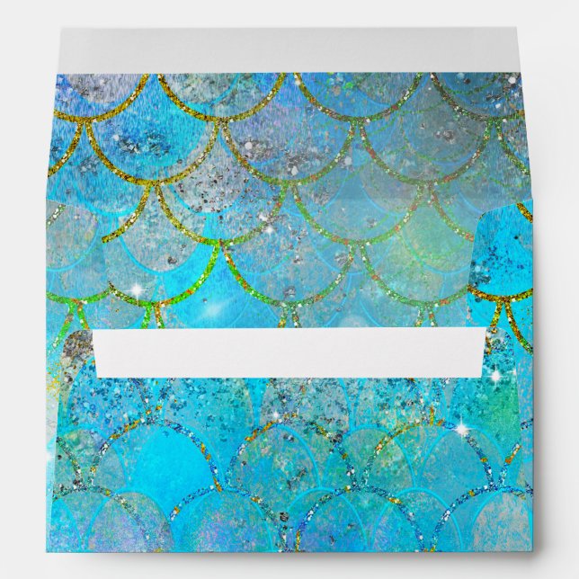 Pretty Iridescent Blue Shimmer Mermaid Scales Envelope (Back (Bottom))