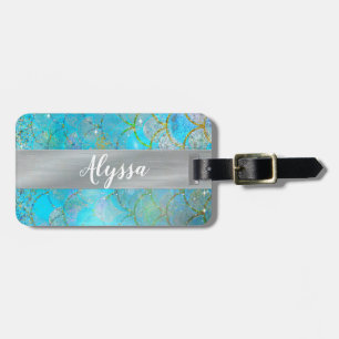 Pretty Iridescent Blue Shimmer Mermaid Scales Luggage Tag