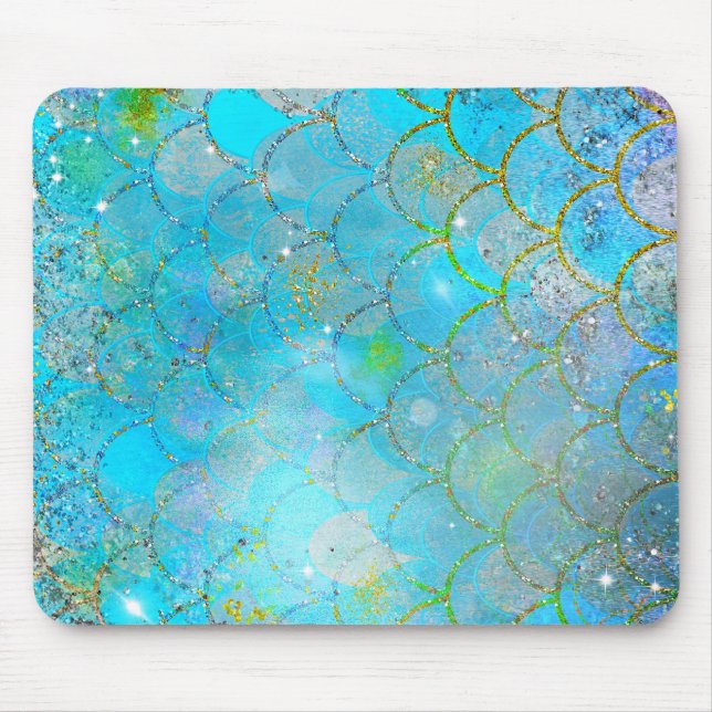 Pretty Iridescent Blue Shimmer Mermaid Scales Mouse Pad (Front)