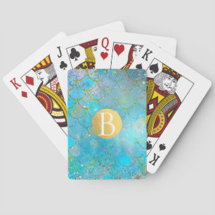 Pretty Iridescent Blue Shimmer Mermaid Scales Poker Cards