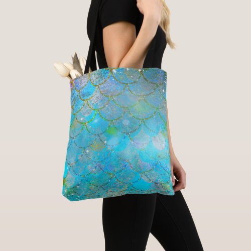 Pretty Iridescent Blue Shimmer Mermaid Scales Tote Bag