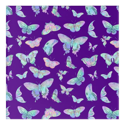 Pretty Iridescent Butterflies on Purple Acrylic Print