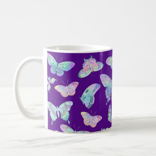 Pretty Iridescent Butterflies on Purple Coffee Mug