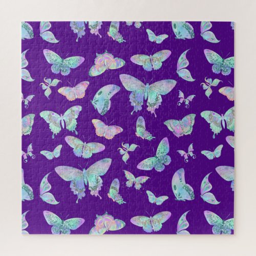 Pretty Iridescent Butterflies on Purple Jigsaw Puzzle