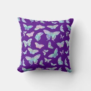 Pretty Iridescent Butterflies on Purple Throw Pillow