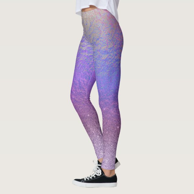 Pretty Iridescent Glitter Ombre Purple Leggings (Left)