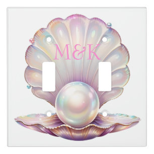 Pretty Iridescent Pearl Clamshell Pink Monogram  Light Switch Cover