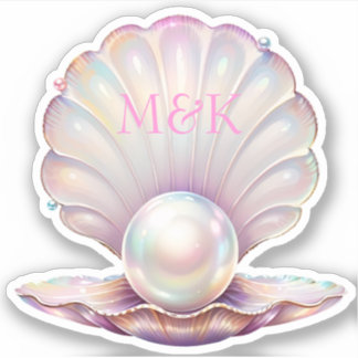 Pretty Iridescent Pearl Clamshell Pink Monogram  Sticker