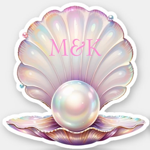 Pretty Iridescent Pearl Clamshell Pink Monogram  Sticker