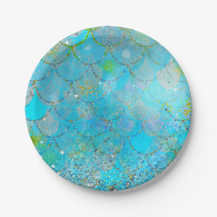 Pretty Iridescent Pearl Shimmer Mermaid Scales Paper Plates