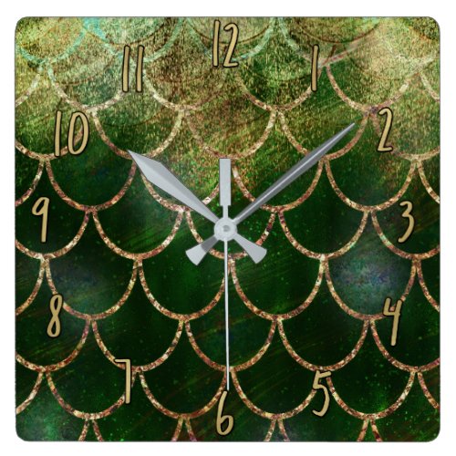 Pretty Iridescent Pearl Shimmer Mermaid Scales Square Wall Clock