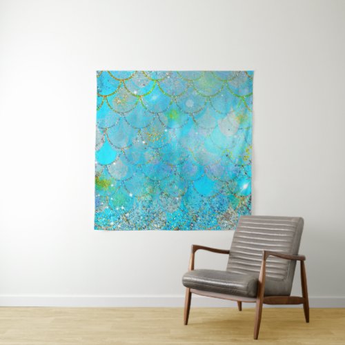 Pretty Iridescent Pearl Shimmer Mermaid Scales Tapestry