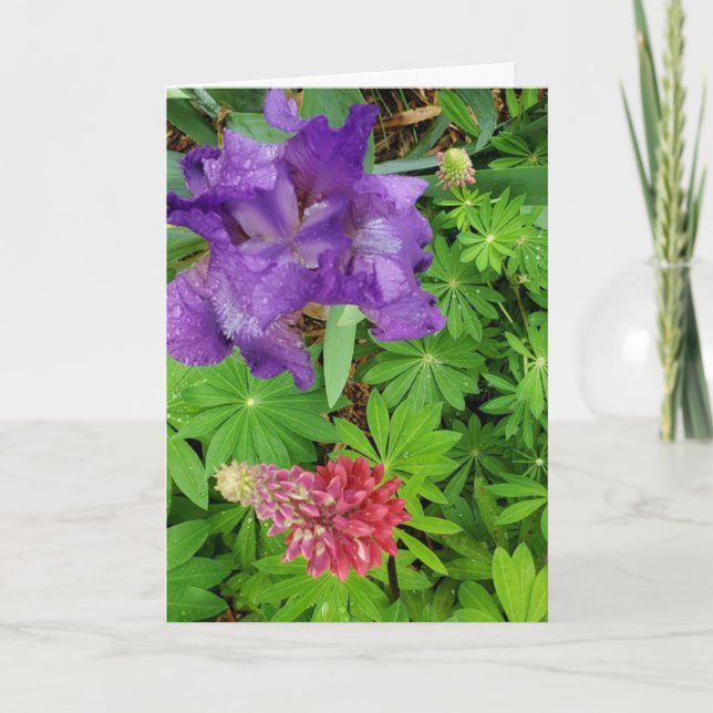 Pretty Iris and Lupine Floral Aunt Birthday Card (Front)