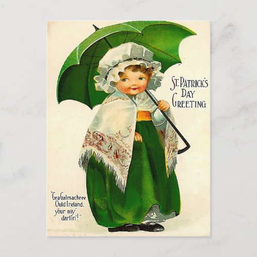 Pretty Irish Girl with green umbrella Postcard